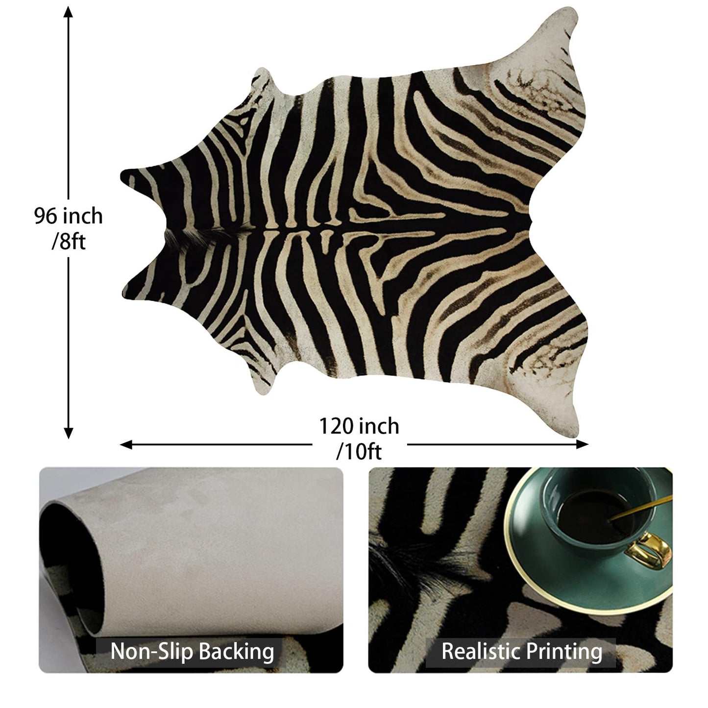 Guyi Rare Zebra Rug Large10x8 ft Faux Zebra Print Rug Cowhide Rugs Western Decor for Bedroom Living Room Dining Room Animal Rugs Cow Print Non Slip Area Rugs