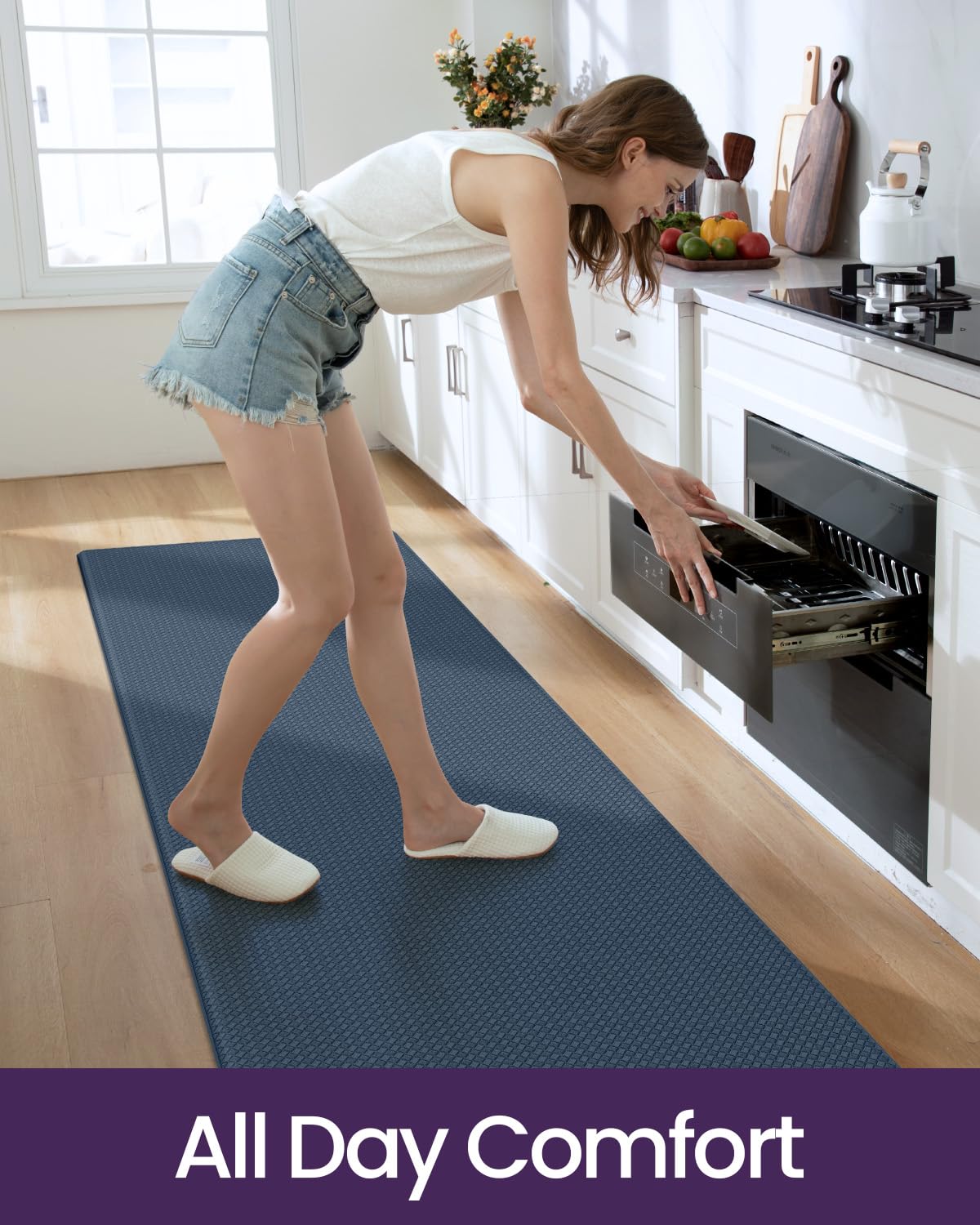 DEXI Kitchen Floor Mats Cushioned Anti Fatigue, 23x59, Large Wide Standing Runner Rug Waterproof, Comfort Memory Foam Padded for Front Sink Laundry, Navy