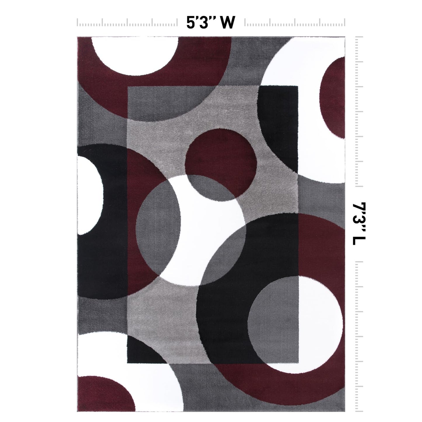 Rugshop Burgundy Geometric Area Rug, Contemporary Circle Design, Non-Shedding, Easy-Care Style for Living Room, Bedroom and Home Office, 5'3" x 7'3"