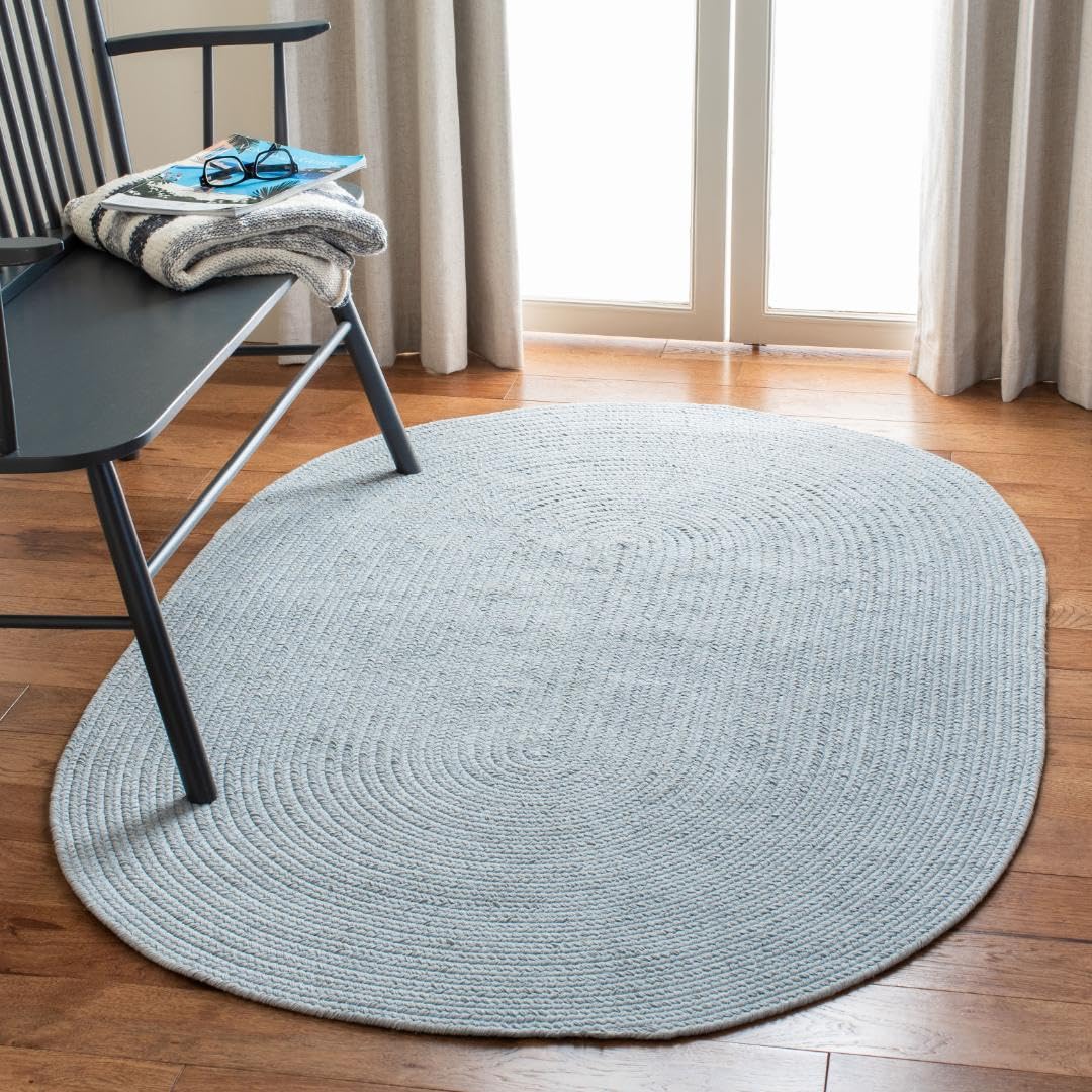 SAFAVIEH Braided Collection 4' x 6' Oval Light Blue BRD176A Handmade Country Cottage Reversible Cotton Area Rug