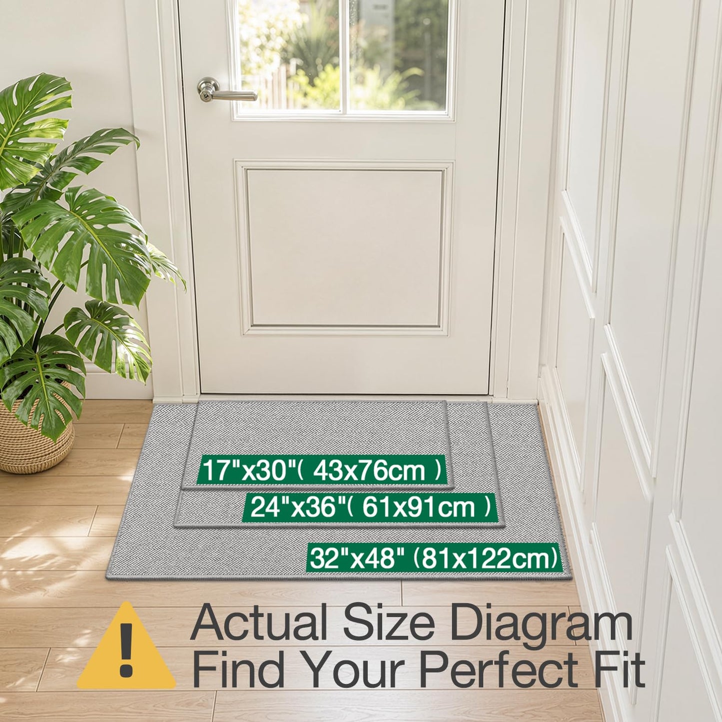 LUMI Ultra Thin Indoor Door Mat for Entrance 24"x36", Non Slip Entryway Mat, Low Profile Doormat, Unique Herringbone Design Carpet for Inside, Patio, Porch, Gray