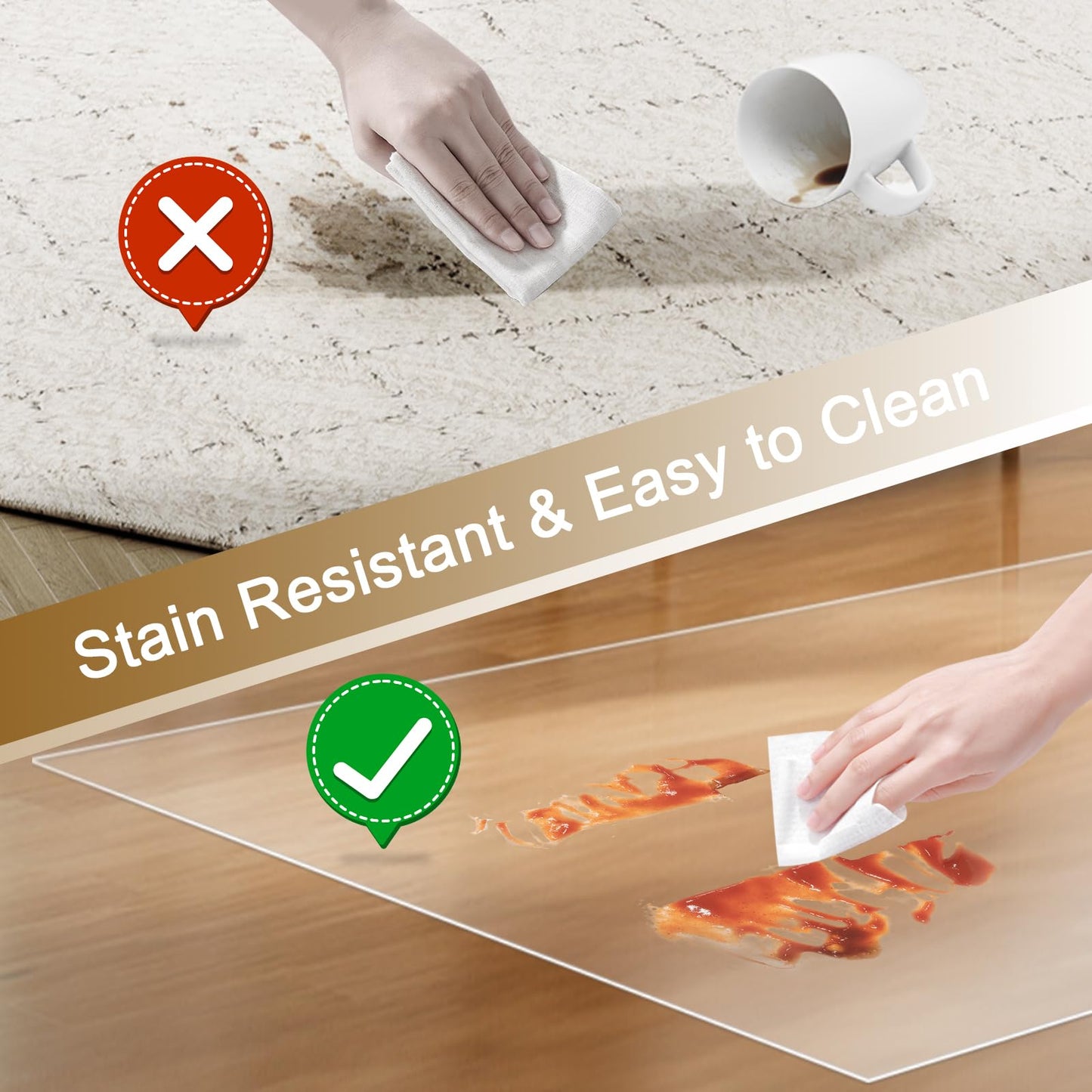 3x4 ft Clear Runner, 36"x48" Plastic Area Rug, Vinyl Transparent Office Chair Mat