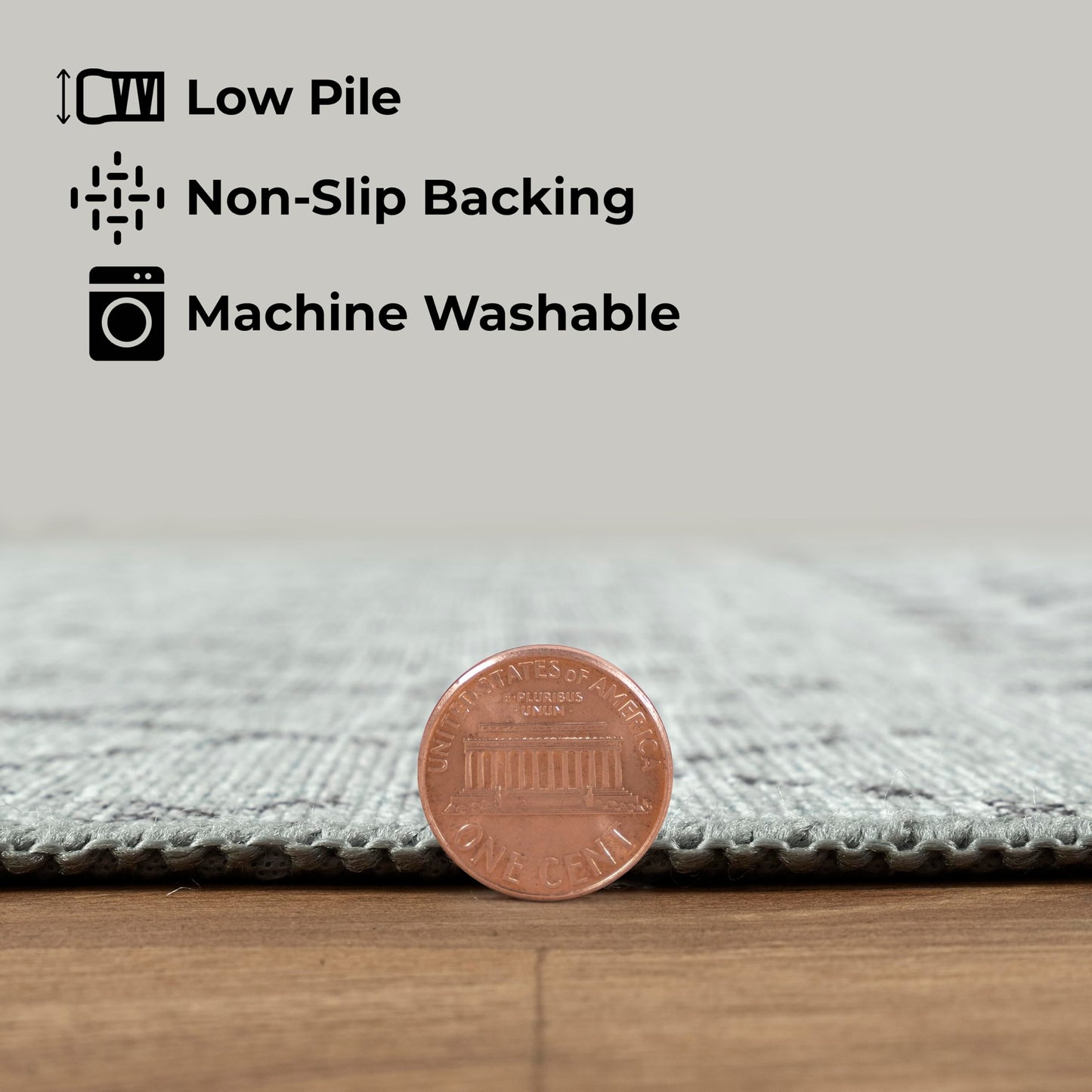 GLN Rugs Contemporary - Timgad - Machine Washable Runner Rug, Modern Washable, Non Slip, Low Pile Chenille Area Rug, Hallway, Bedroom, Kitchen Rug - Easy Clean (2'6" x 7' Gray 0166)