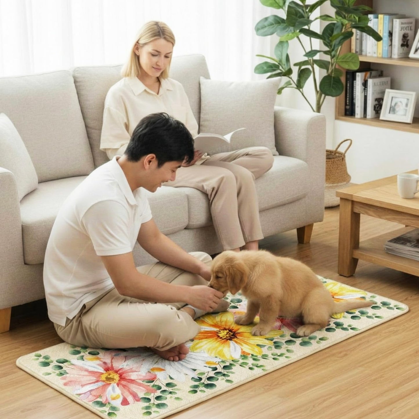 Bencailor 3 Pcs Spring Kitchen Rugs and Mats Set Daisy Non Slip Farmhouse Spring Cabin Mats for Floor Home Bathroom Decor