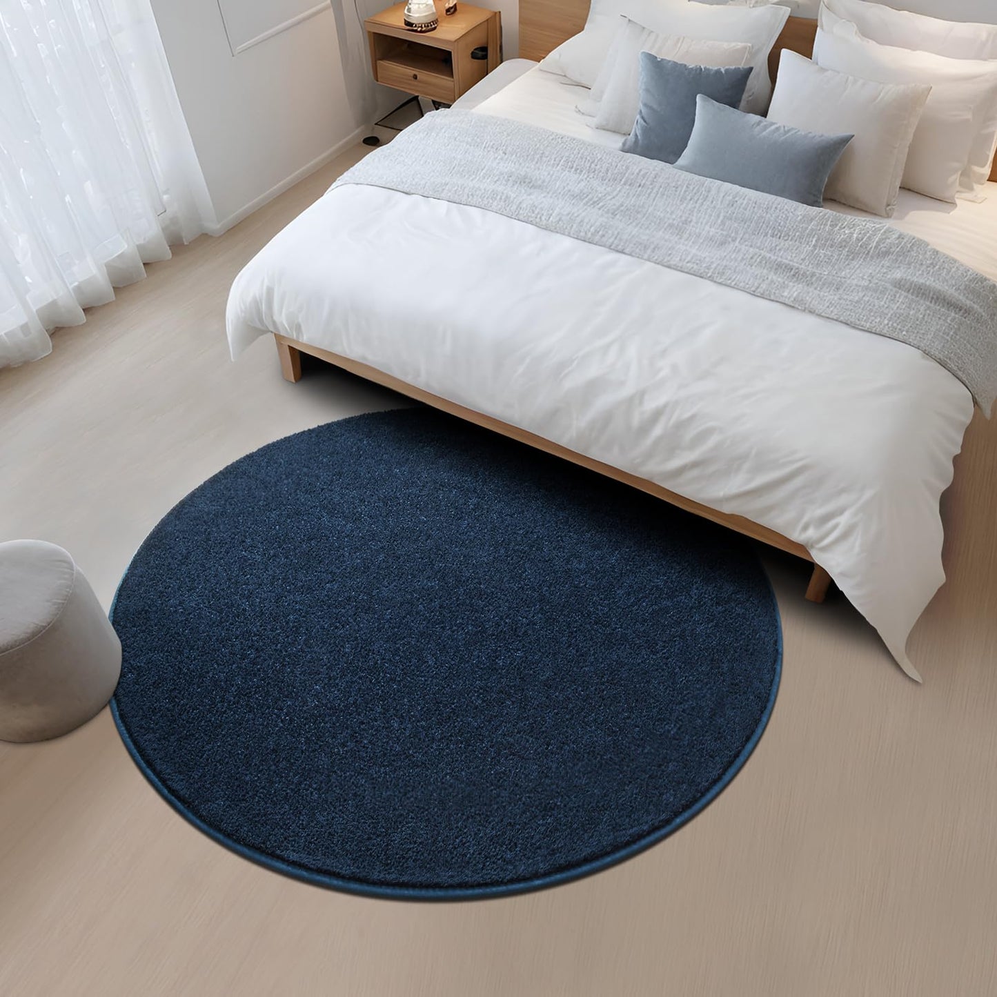 FALARK Navy Blue Round Area Rugs for Living Room Bedroom, 4x4 Feet Ultra Soft Memory Foam Modern Indoor Circle Carpet, Non-Slip Comfy Washable Circular Rug for Boys Girls Nursery Room Home Decor