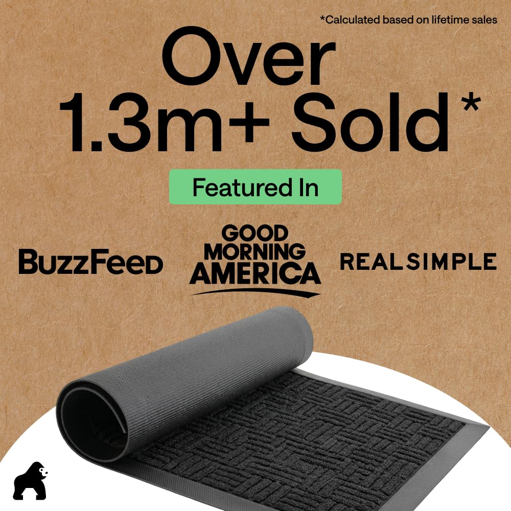 GORILLA GRIP 100% Waterproof All-Season WeatherMAX Doormat US Designed Natural Rubber, Stain and Fade Resistant, Low Profile Indoor Outdoor Door Mats, Easy Clean Patio Mat, 29x17, Black Maze