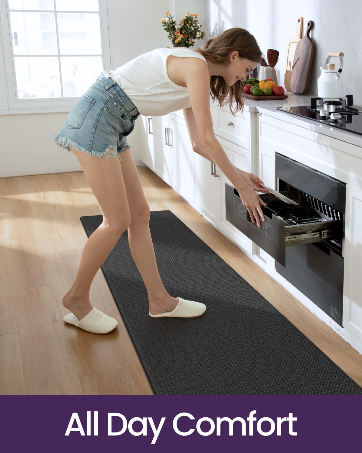 DEXI Kitchen Floor Mats Cushioned Anti Fatigue,17x59, Standing Runner Rug Waterproof, Comfort Memory Foam Padded for Front Sink Laundry, Black