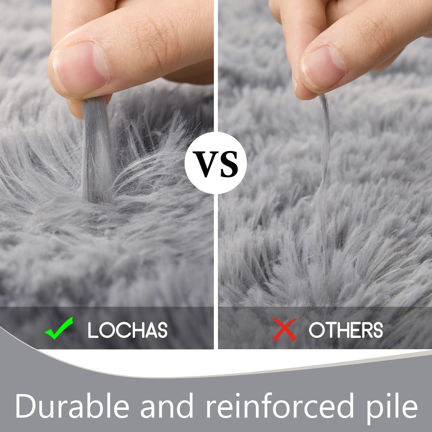 LOCHAS Bedroom Rug 2.6' x 5.3', Gray Fluffy Shaggy Area Rug for Bedroom Bedside, Soft Oval Throw Rugs Carpet for Kids Girls Nursery Living Room Home Decor