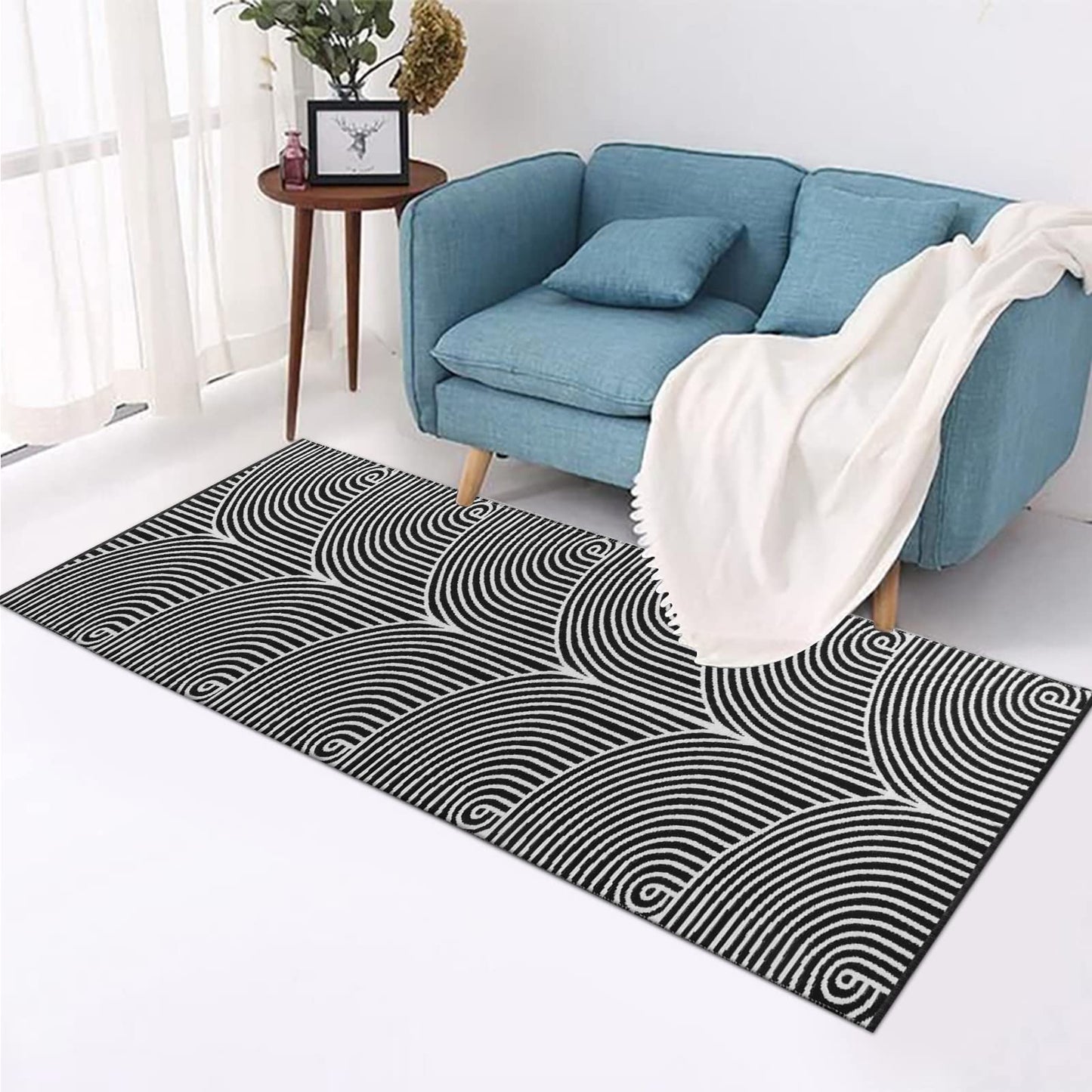 Tiffasea Woven Runner Rug 2'x6', Machine Washable Indoor Outdoor Rugs Cotton Reversible Hallway Runner Rug Entryway Carpet Runner for Living Room/Laundry/Bathroom/Bedroom(Black and White)