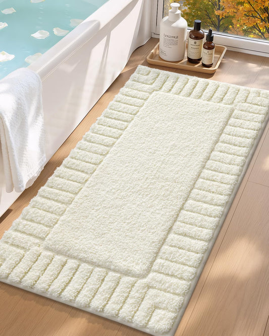 Color&Geometry Long Off White Bathroom Runner Rug, 24"x43" Absorbent Bath Rugs Non Slip Washable, Soft Bath Mats for Bathroom Floor, Shower, Bathtub, Laundry