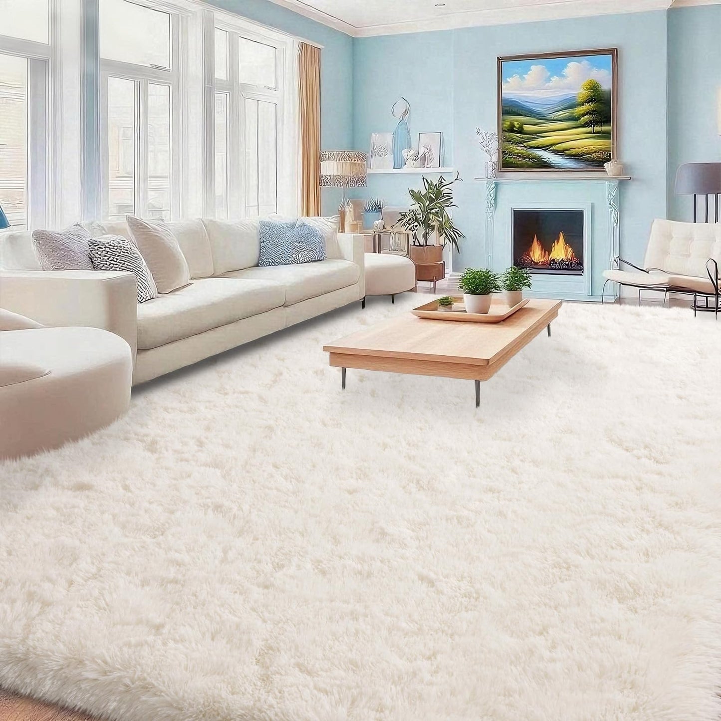 Mugorn Area Rugs 10x14 Living Room, Large Fluffy Cream White Area Rugs for Bedroom, Soft Carpet Shag Kids Room Rug, Non-Slip Fuzzy Rugs Indoor (10ft x 14ft, Cream White)