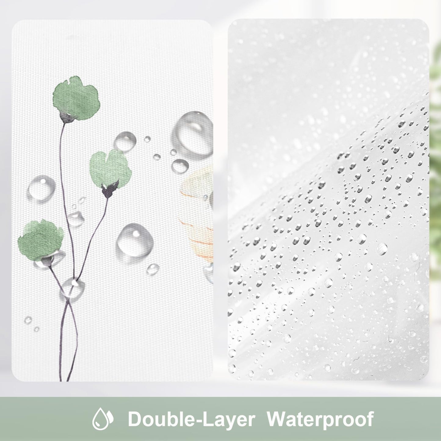 Gibelle Floral Bath Mat Rug (17"x24", Sage Green) 3 in 1 Shower Curtain Set, Sage Green Watercolor Floral Bath Curtain and PEVA Liner Set with 12 Double Sided Steel Hooks,72x72