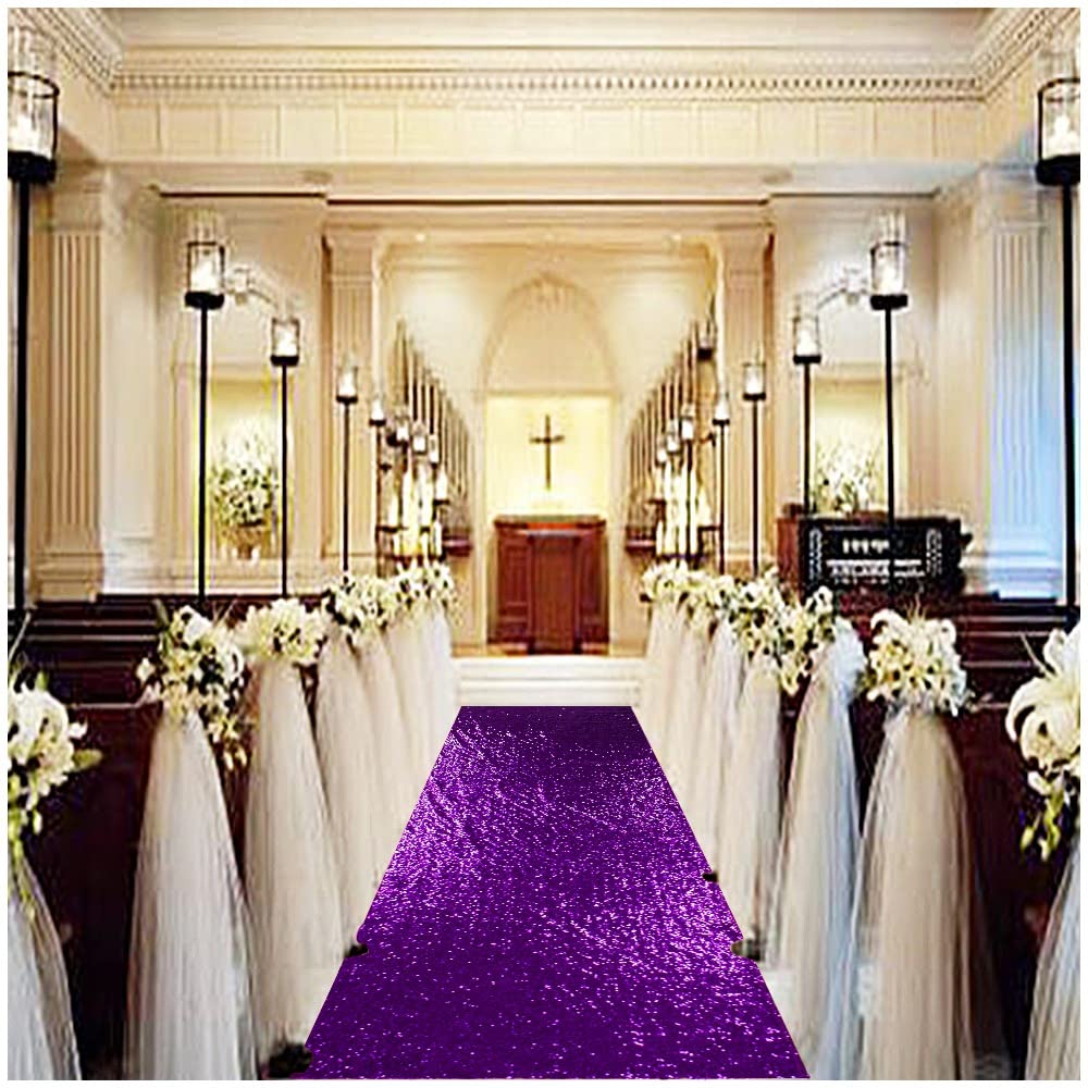 Partisout Aisle Runner for Wedding Ceremony 3FTx15FT Sequin Wedding Rug Rustic Outdoor Walkway Carpet Party Ceremony Payette Shimmer Runner (Purple)