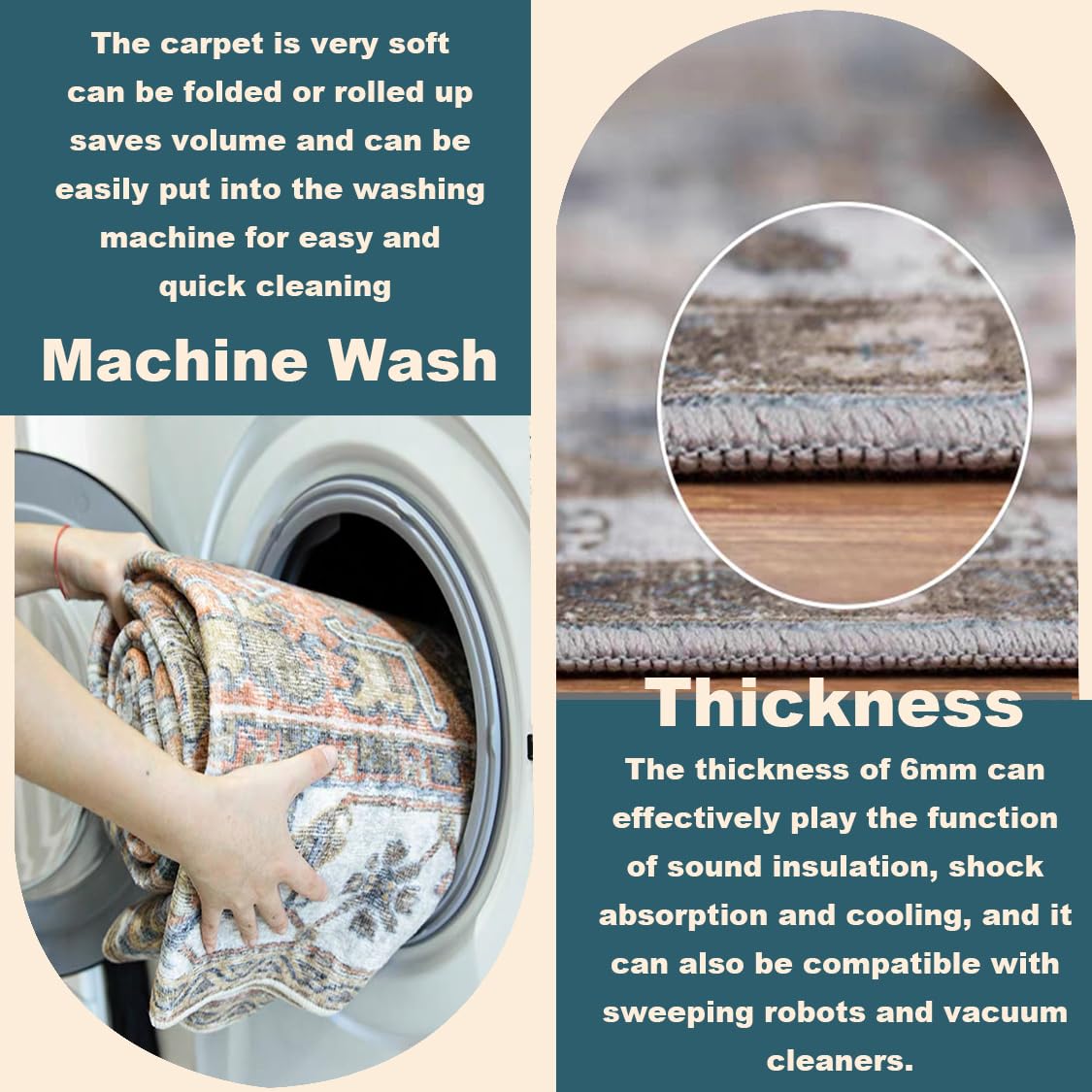 CHAMPLANT Washable Area Rug 8'x10' Boho Chic Medallion Distressed Design Non-Shedding Easy Care Ideal for High Traffic Areas in Living Room Bedroom Office Coffee Table Large Carpet
