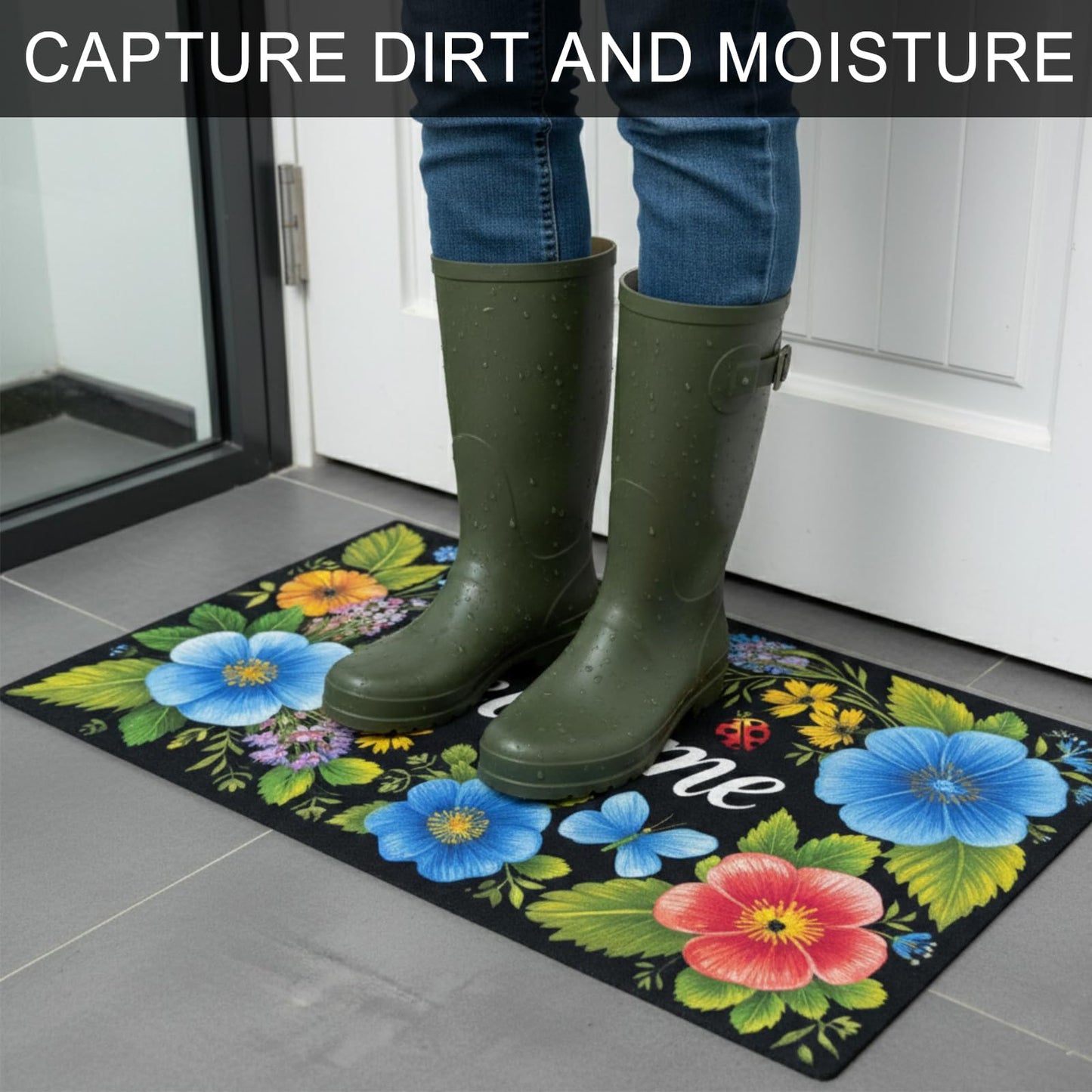 XADP Welcome Mat 17x29 Inch Spring Summer Outdoors Indoors Front Door Mat, Low Profile Doormat for Outside Inside Home Entrance, Non Slip Rubber Back Floor Rugs for Entryway, Floral