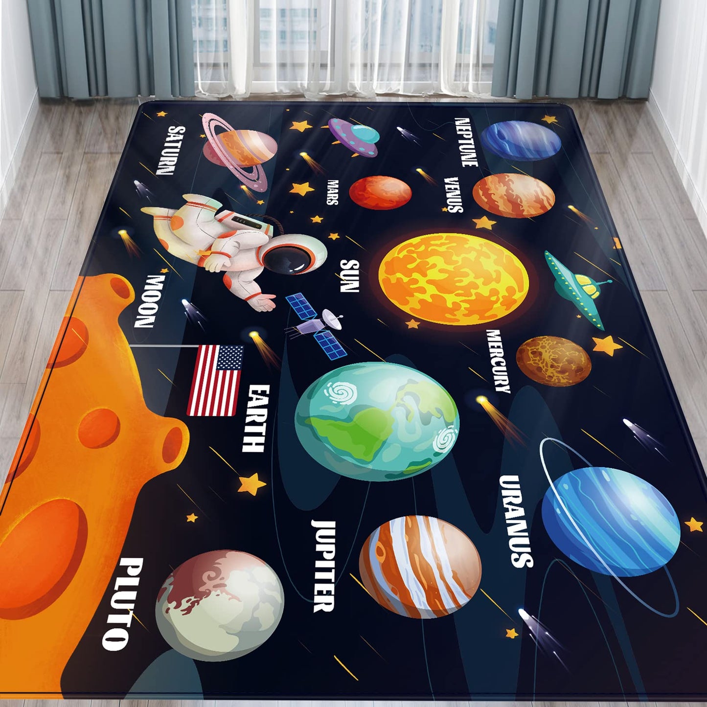 LTKOUGFAM Kids Play Rug for Playroom, Outer Space Rug Solar System Educational Rug Kid Baby Floor Mat, Kids Play Carpet for Children Bedroom Classroom (78.7X59 in, Planet 1)