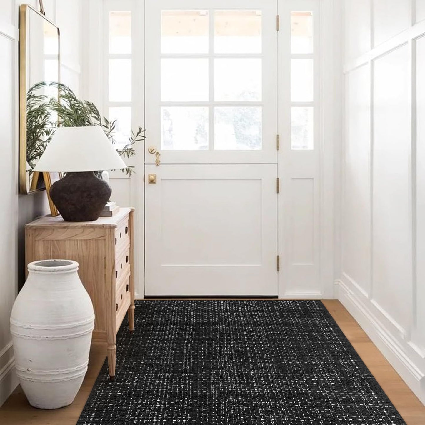 Seavish Modern Area Rugs, 3'x5' Black Cotton Woven Laundry Room Rug, Farmhouse Bathroom Runner Rugs, Low Pile Rustic Home Decor Neutral Rug for Entryway Bedroom Living Room Patio Doorway