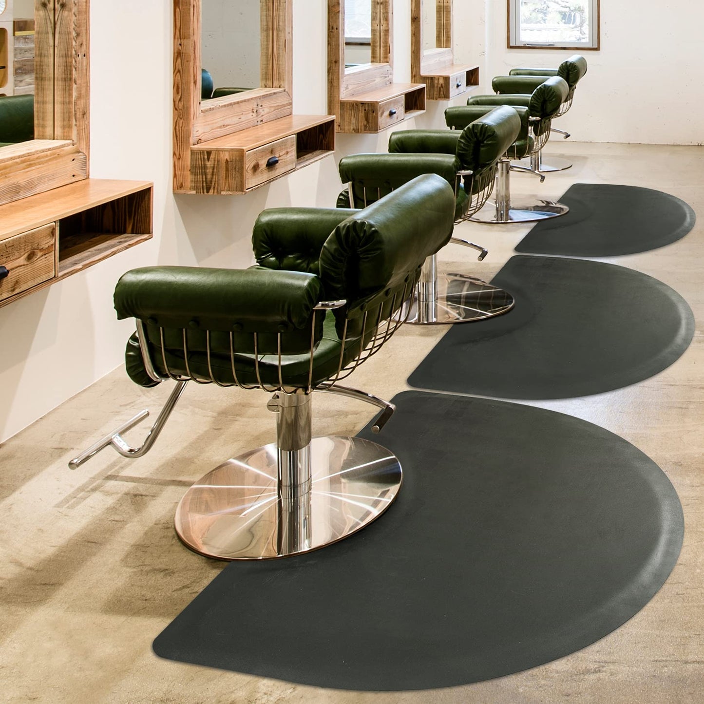 Salon Mat for for Hairstylist 3'x5' Barber Shop Anti-Fatigue Salon Standing Chair Mat - Black Semi Circle 1/2" Thick Comfort Salon Mat, Hair Cutting Hairdressing Equipment