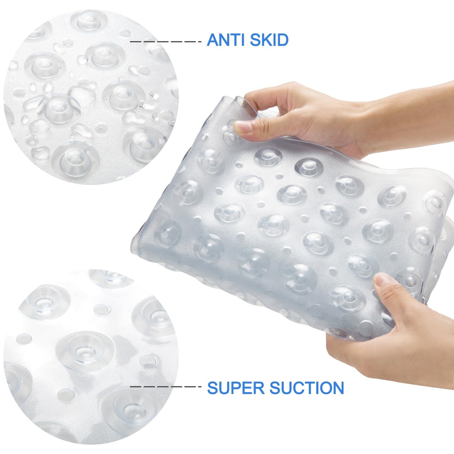 AmazerBath Bath Tub Mat, Medium Size 27.6 x 15 Inches Non-Slip Shower Mats with Suction Cups and Drain Holes, Bathroom Bathtub Mats Machine Washable (Clear)