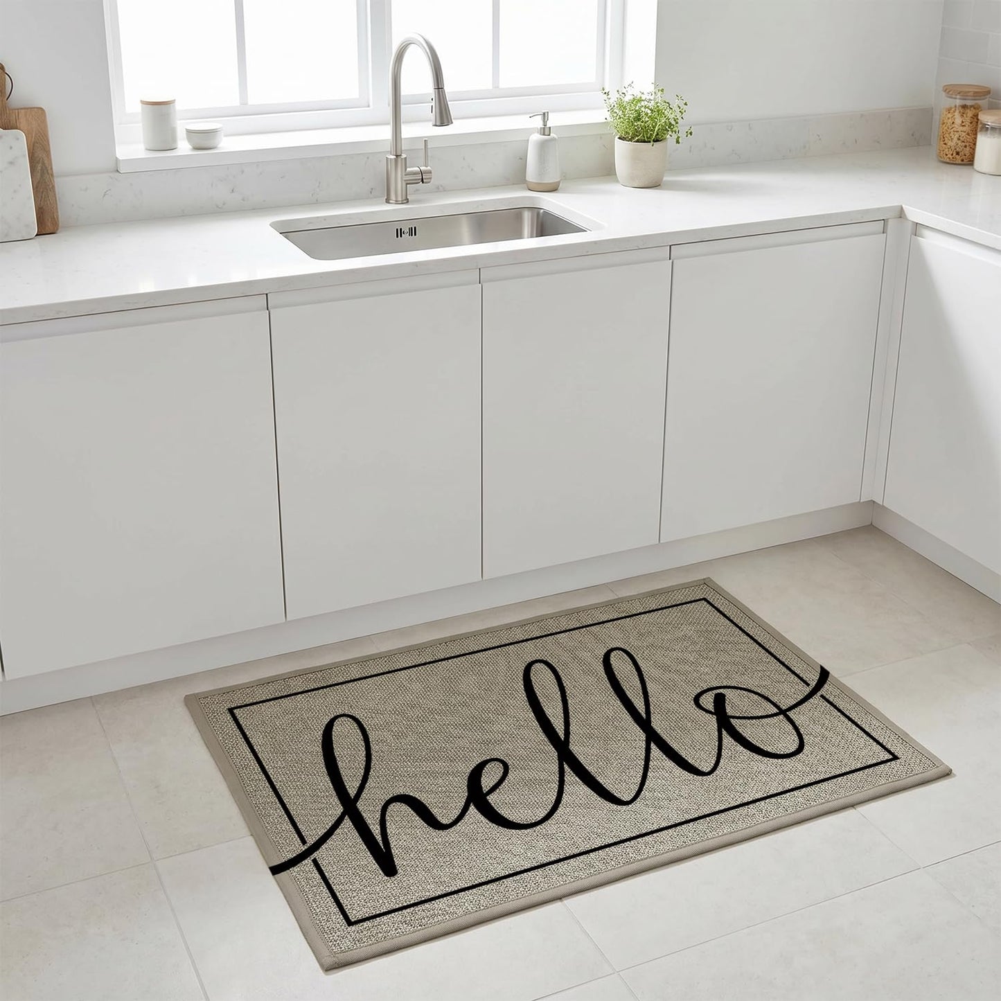 Artoid Mode Hello Washable Doormat, Seasonal Decor Non Slip Low-Profile Absorbent Natural Rubber Back Door Mat 24x35 Inch