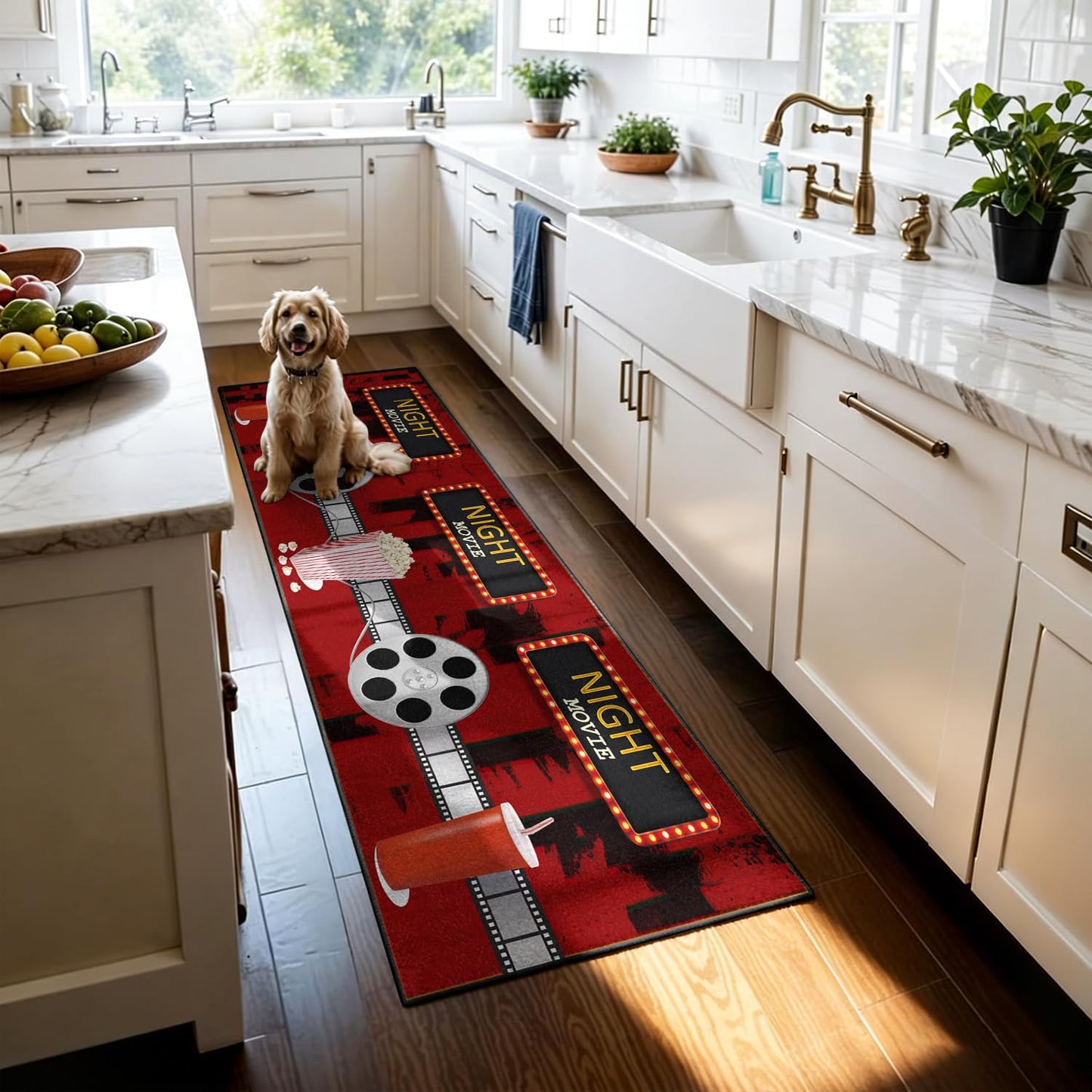 Puyosvr Film Area Rugs,2x7ft,Home Theater Movie Night Floor Mat Non-Slip Rug,Cinema Popcorn Design,Cinema Sign Carpet, Suitable for Living Room, Kitchen Hallway,Party