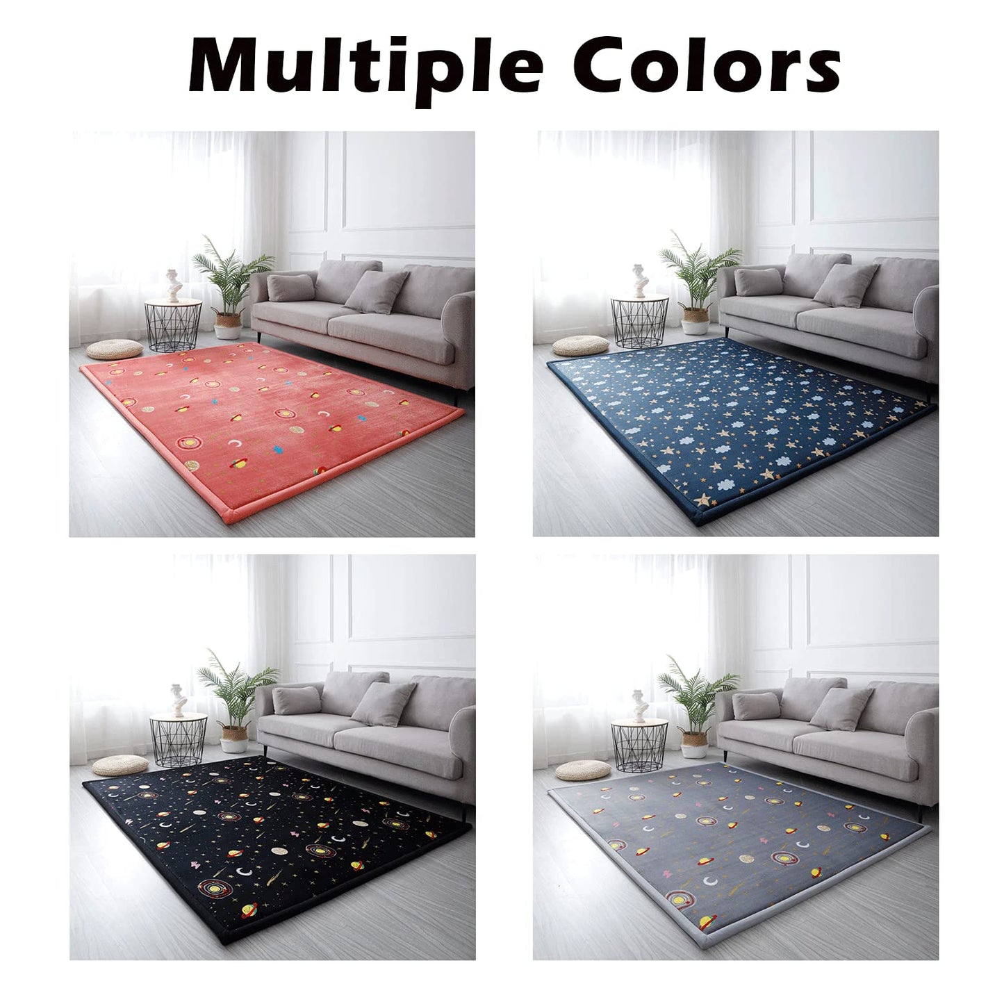 Loartee Coral Velvet Area Rug - 1" Thick Memory Foam Play Mat, Washable Carpet, Home Decor for Living Room, Bedroom, Starry Blue, 4'11"x4'11"