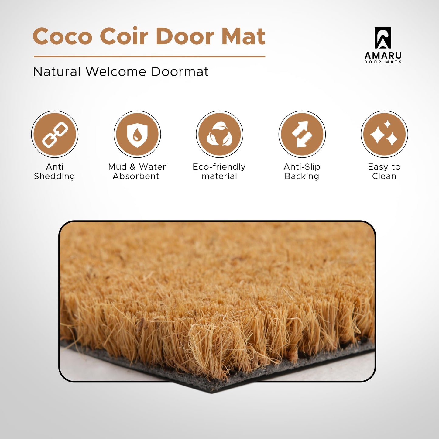 Welcome Daisy - 17"x29" - Coir Door Mat with Heavy Duty Backing - Welcome Mats for Entryway, Porch - Anti-Slip PVC & Coconut Fiber Surface - Natural Home Accessories, Minimalist Original Design