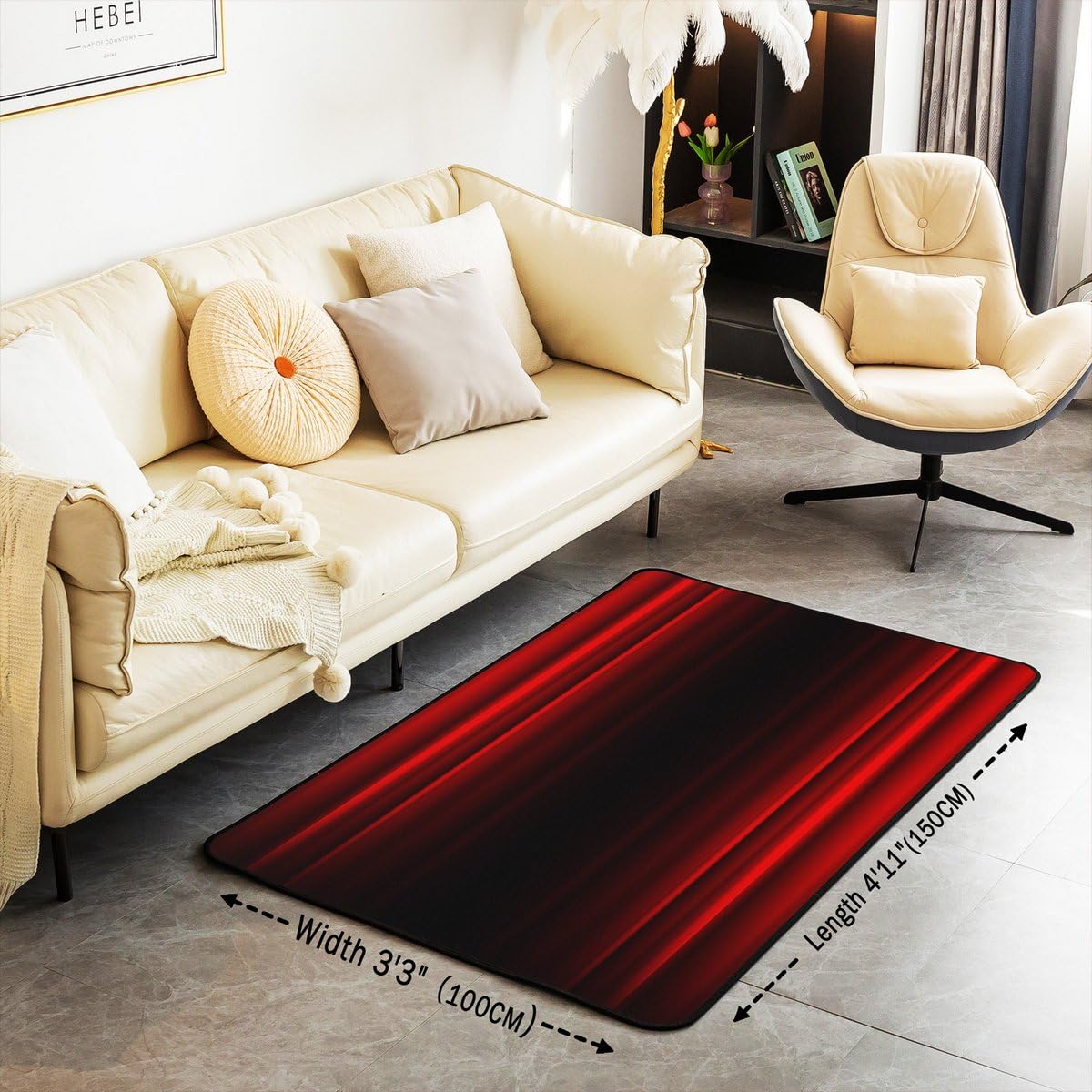 Erosebridal 3D Print Area Rug 4'11" x 3'3" Modern Living Room Rugs for Kids Boys Girls Ombre Abstract Glowing Art Gradient Decorative Carpet Red Black Non Slip Indoor Floor Mat