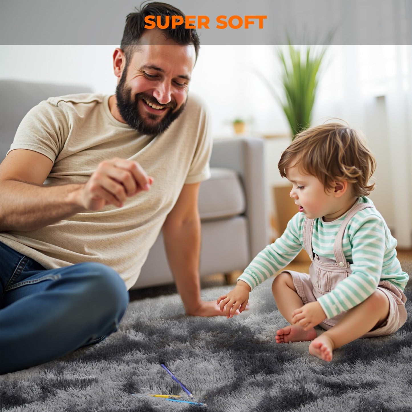 Humube Large 6x9 Area Rugs for Living Room, Indoor Shaggy Rugs for Bedroom, Anti-Slip Fluffy Shag Rugs Fuzzy Furry Plush Rugs for Kids Girls Room Decor, Tie-Dyed Dark Grey
