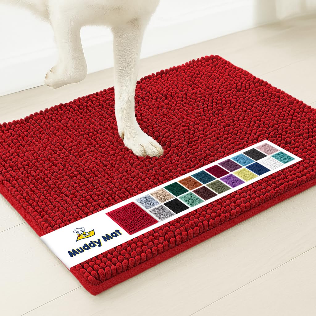 Muddy Mat® | Super Absorbent Door Mat Indoor, Microfiber Quick Dry Chenille Entryway Rug, Non-Slip Front Door Mat, Indoor Mats for Entryway, Machine Washable Pet Rug, Red 30"x19"