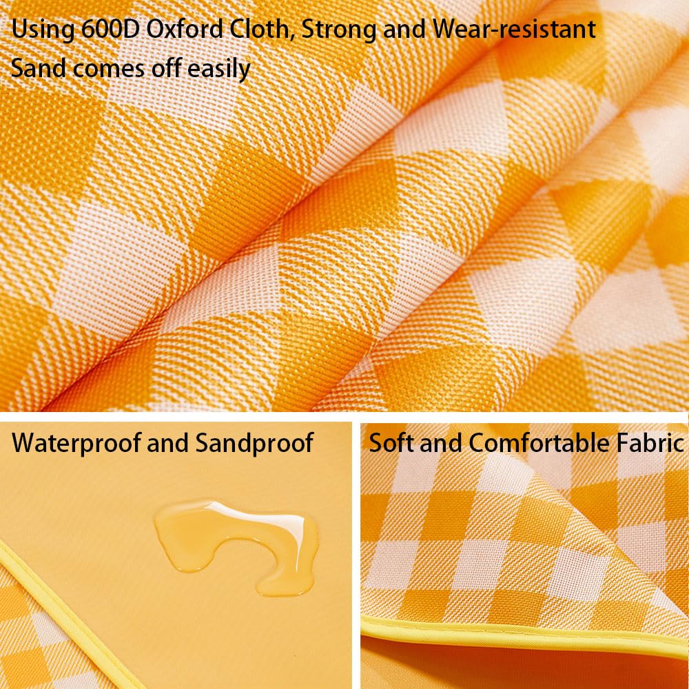 K Y KANGYUN Picnic Blanket | Beach Mat| Picnic Blankets for Indoor and Outdoor, 80" x 60" Sandproof Waterproof Larger Mats for Beach, Travel, Camping, Hiking, Park Grass,Handy Tote, Foldable.