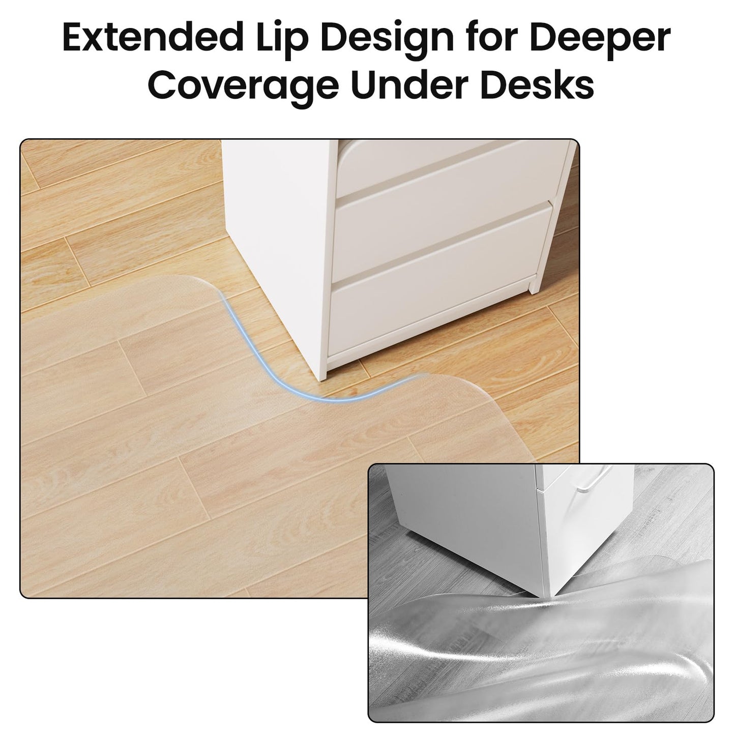 Delamu Chair Mat for Hardwood Floor, 45"×53" Large Office Desk Mat for Rolling Chairs, Computer Gaming Desk Mat, Floor Protector for Home Office, Transparent, Not for Carpet