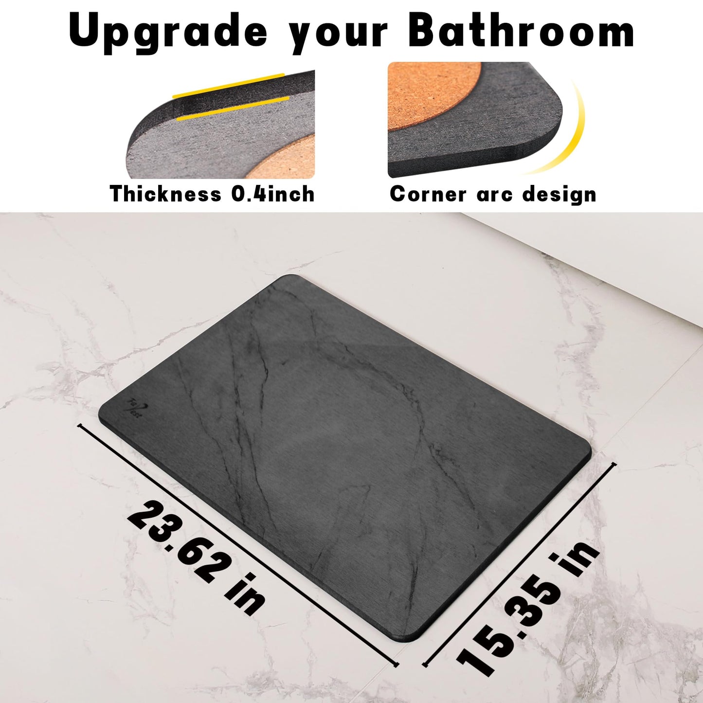 Farest 2 Pack Stone Bath Mat,Diatomaceous Earth Shower Mat,Fast-Drying Stone Bathroom Floor Mat,Absorbent Non-Slip Diatomite Mats for Bathtub,Grey Marble