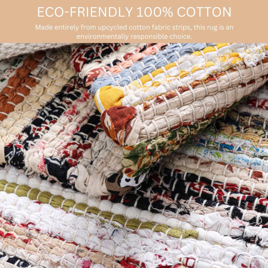 WeWove Hand Woven Chindi Rug Cotton - Boho Rustic Farmhouse Area Accent Throw Rug - Area Floor Carpet for Bedroom Living Room Kitchen Dorm Entryway Hallway - 20x32 inch Area Rug Pastel Multicolor