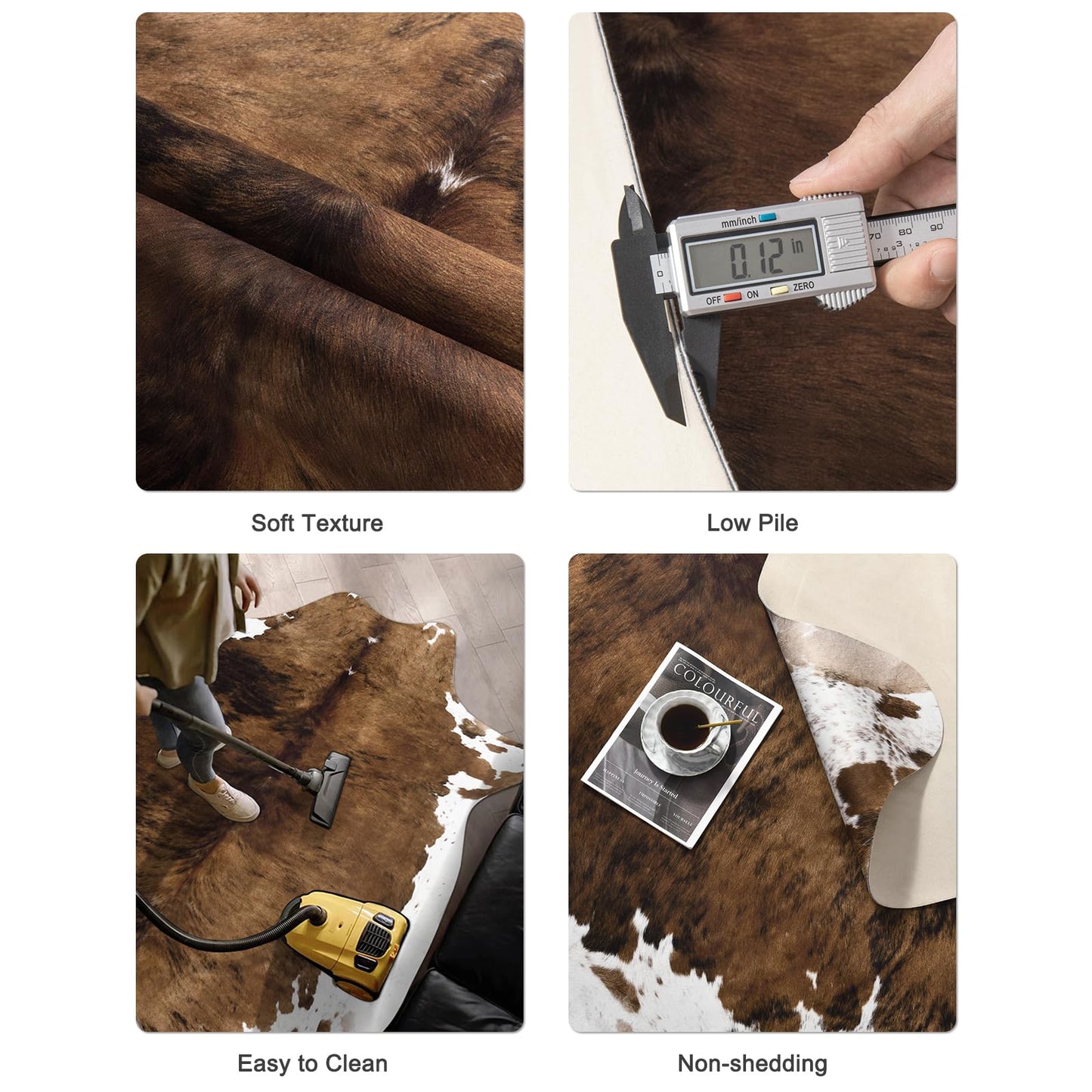 Pettop Luxury Faux Cowhide Rug 4.6x5.2 Feet - Western Cow Print Area Rugs for Living Room, Bedroom, Farmhouse - Premium Western Style Faux Fur Carpet, Non-Slip Animal Hide Throw Rugs (Caramel)