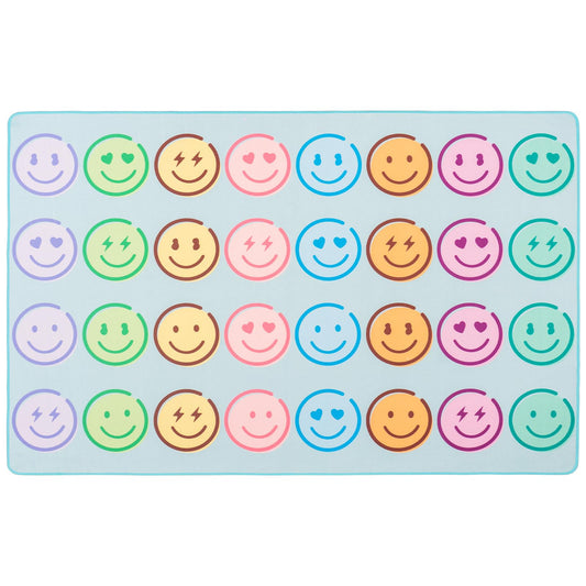 5' x 7' Classroom Rug, Carpets Schoolgirl Style Pastel Smileys Educational Area Rugs for Kids Room Seating Décor, Play Carpet for Teaching and Playroom (Smiley Face Rug, 5x7ft)
