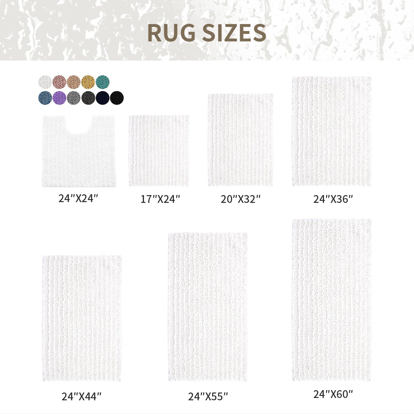 Ruggnovea Bathroom Rugs Non Slip Washable, Extra Thick Soft Chenille Absorbent Bath Mat, High Density Barrier Non Slip Backing, Quick Dry Plush Shaggy Floor Carpet for Tub&Shower 24x17, White