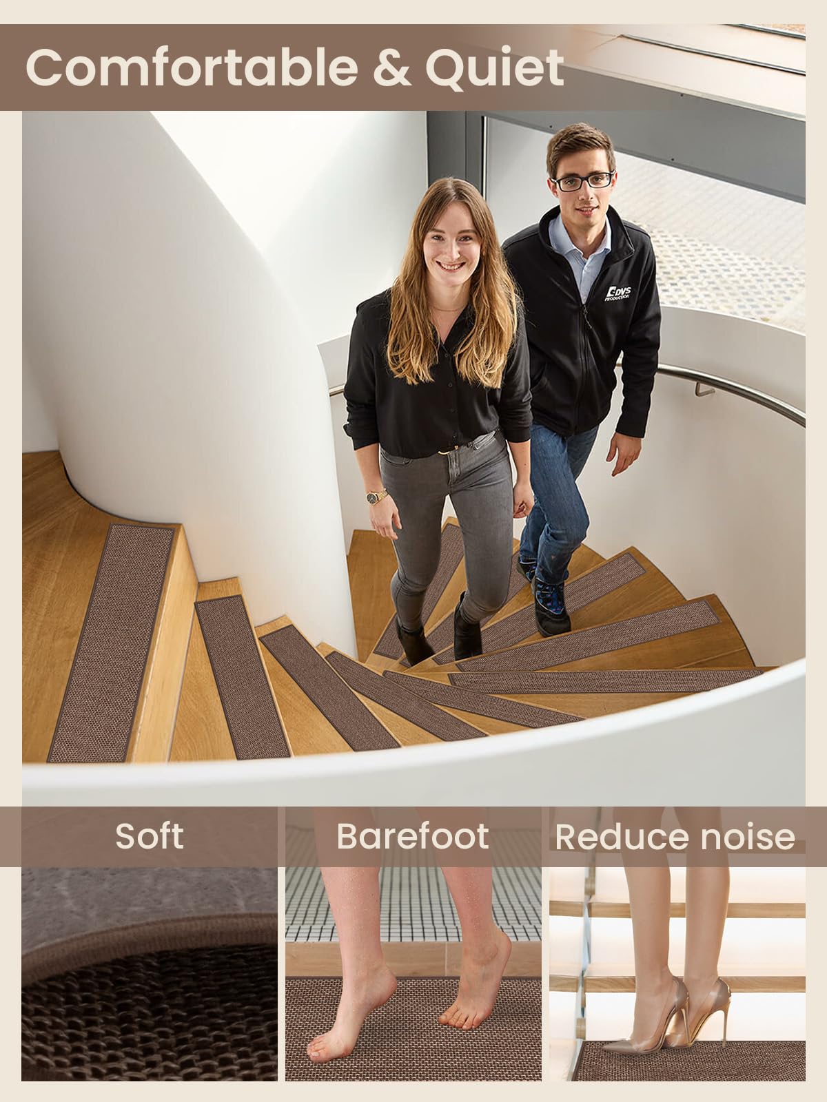 Stair Treads for Wooden Steps, Non-Slip Stair Runners Indoor,Carpet for Stairs with PET Anti-Slip Material for Kids, Elders & Pets, Machine Washable, Reusable(7PCS,30'x8',Brown)