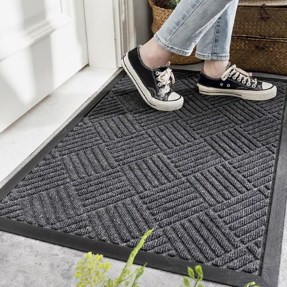 MATZEN Diamond Entrance Mats Indoor Outdoor, Front Door Mat Entryway Entrance Waterproof Outdoor Doormat, Heavy Duty Non Slip Durable Weatherproof Porch Deck Terrace Office Entrance Mat, 4x2, Blue