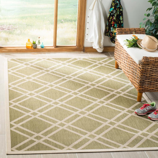 SAFAVIEH Courtyard Collection 6'7" x 9'6" Green/Beige CY6923 Trellis Indoor/ Outdoor Waterproof Easy Cleaning Patio Backyard Mudroom Area Rug