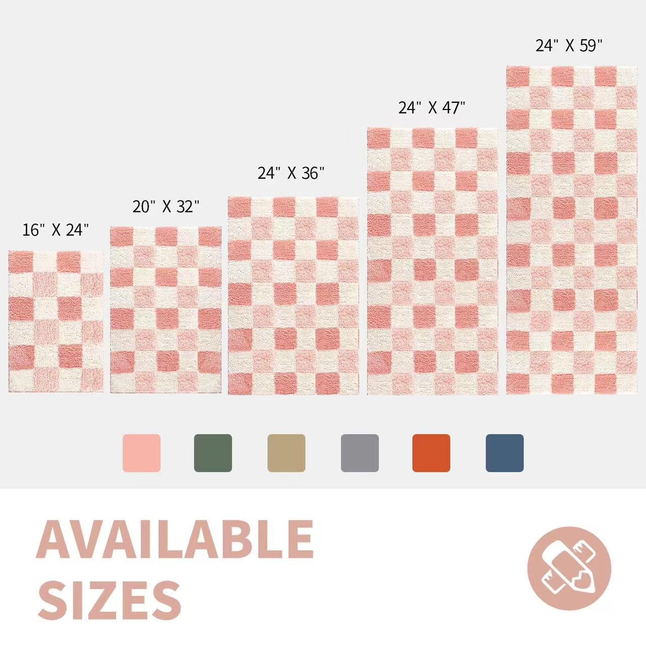 CozeCube Bath mats for Bathroom Non Slip, Fluffy Absorbent Microfiber Bath mat Washable, Aesthetic Bathroom Rugs, Small Blossom Pink Checkered Bath mat, Blossom Pink, 24" x 16"