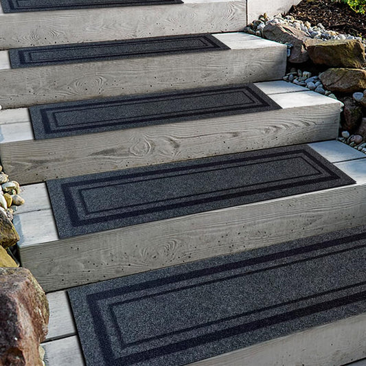 Aucuda 6pcs 8.5" x 30" Stair Treads Outdoor for Elders and Dogs on Wooden Steps Spring, Non Slip Stair Runner Rug Heat Insulation Rubber Backing, Frame Staircase Mat Carpet for Indoor Grip Farmhouse.