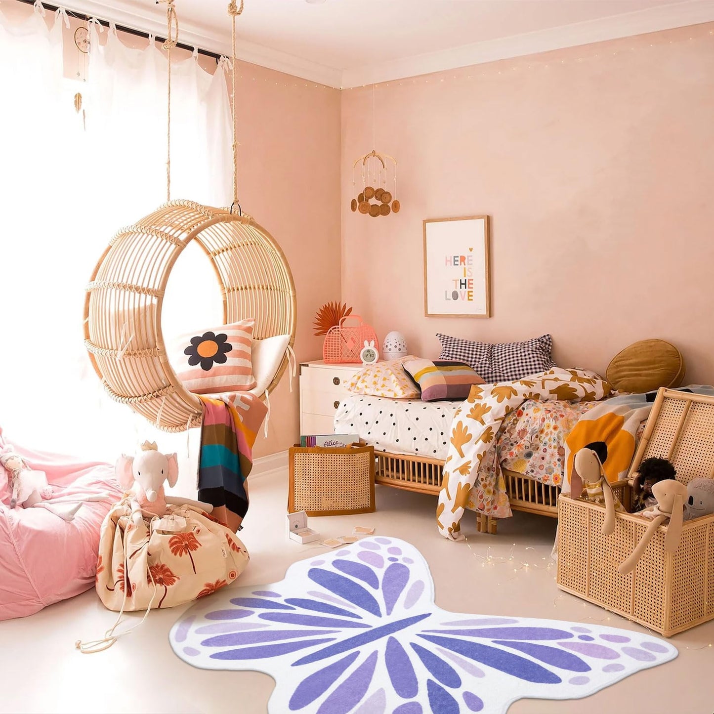 Topotdor Cute Butterfly Kids Rugs for Girls Bedroom, Toddler Nursery Rug Soft Washable Kids Area Rug for Butterfly Living Room Playroom Decor, Purple 35 x 43 inch
