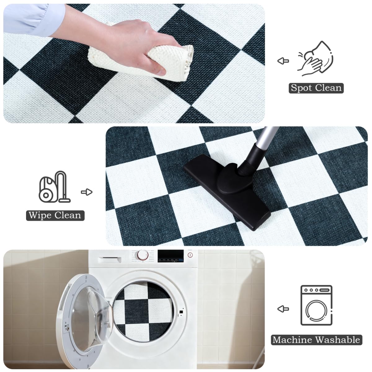 Vasofe Plaid 3x5 Outdoor Patio Rug,Checkered Jute Entryway Rugs, Washable Black and White Indoor Bedroom, Farmhouse Neutral Front Door Mat,Modern Carpet for Porch Patio Balcony Kitchen