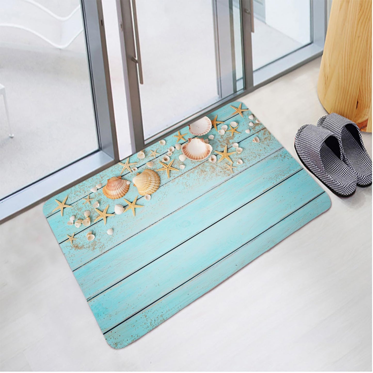 LYFANS Memory Foam Bath Mat, Non Slip Absorbent Flannel Bathroom Rug, 18" x 30", Soft Washable Shower Floor Mat with Coastal Seashell, Decorative Bath Rugs for Bathroom, Kitchen, Entryway, Bedroom