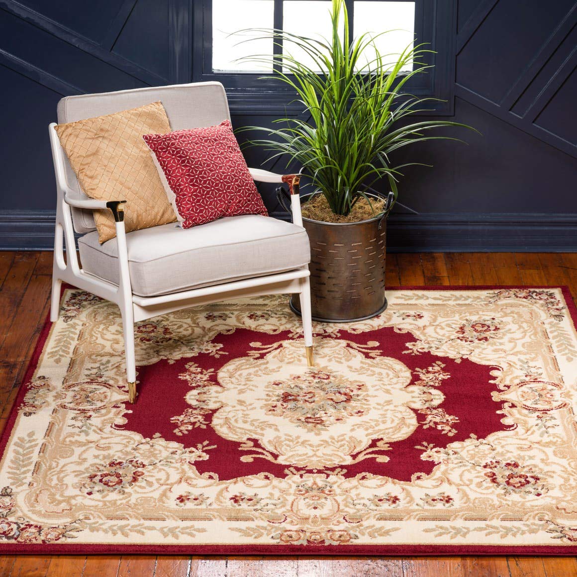 Unique Loom Versailles Collection Traditional Classic Medallion Motif Area Rug (4' 0 x 4' 0 Square, Burgundy/ Ivory)