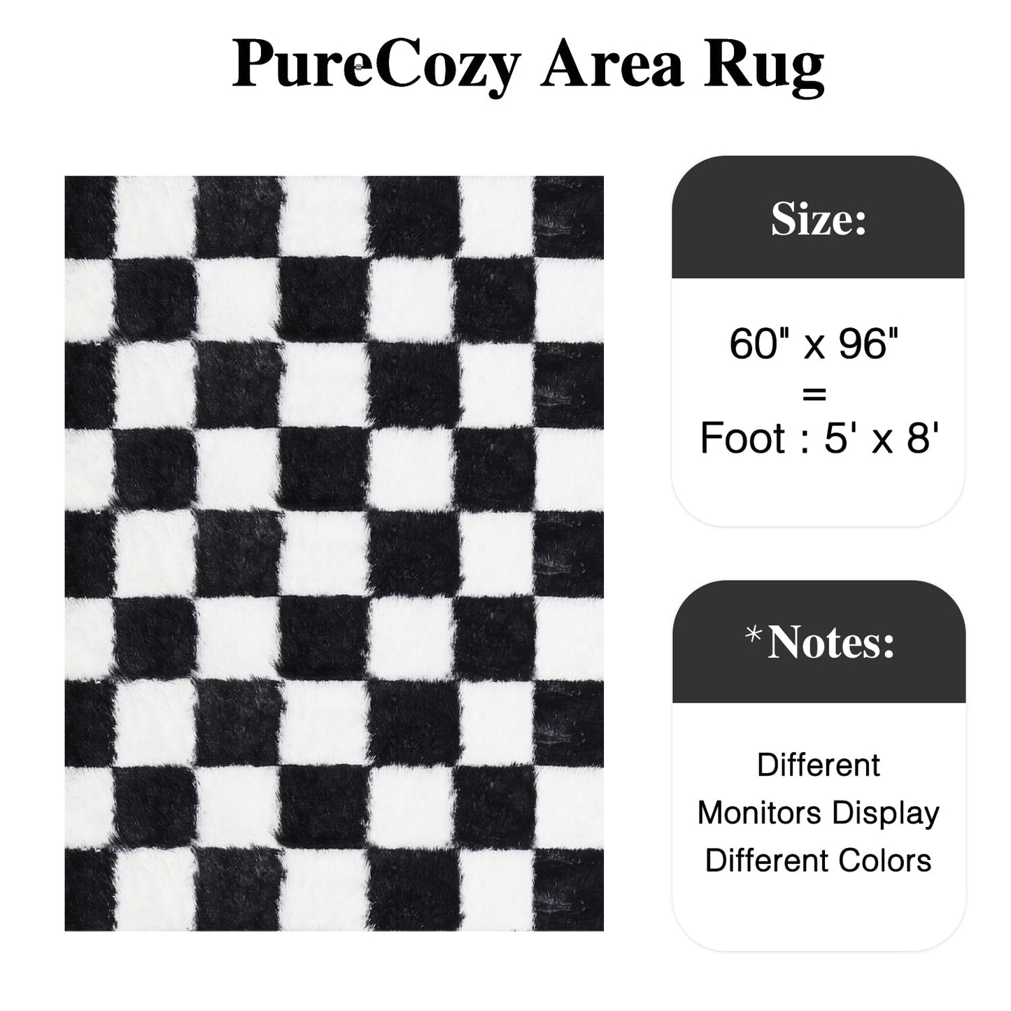 PureCozy Checkered Rug 5x8 for Living Room, Black and White Modern Shag Rugs Super Soft Washable Indoor Office Fuzzy Carpet Non-Slip Fluffy Rugs for Bedroom Home Aesthetic Decor