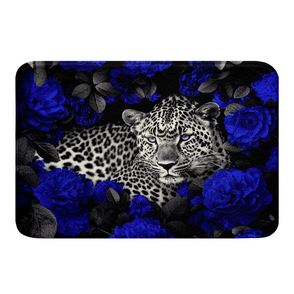 3D Leopard Rug Blue Rose Cheetah Print Bathroom Rugs for Kids Child,African Safari Animals Kitchen Mat Novelty Big Cat Wildlife Wild Animal Room Decor Shaggy Water Absorbent Shower Mat 16"x24"