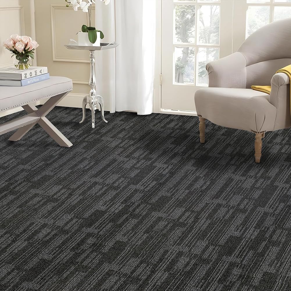 LITA Carpet Tiles Reusable 24" x 24" Squares Indoor/Outdoor 0.25" Pile Height Loop Pile, Non Slip Easy DIY Installation Peel and Stick Carpet Tile, Gray Polypropylene, (18 Tiles) (72 sqft/Box)