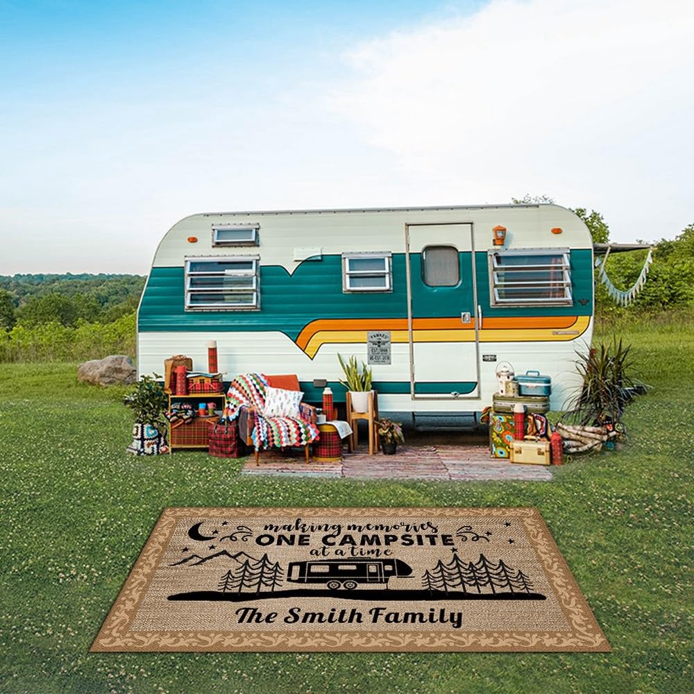 GUGLILI Custom Camping Rugs Making Memories One Campsite at a Time RV Trailer Decor Camper Floor Mat for Outdoors, Patio, Backyard, Picnic, Beach, Camping, 55 x 95 Inch, 20 RV Optional
